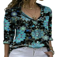 ; / Ženska udobna majica s reverom, ženske vrećaste majice s cvjetnim printom, ležerna bluza sa zasukanim rukavima Za odmor
