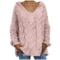 Jesenski džemperi za žene, široki džemper s kapuljačom, džemperi s okruglim vratom za djevojke, ružičasti 2 inča