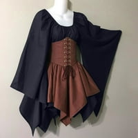 Jesenska rasprodaja ženska odijela gotičke retro haljine s korzetom s dugim rukavima haljina do sredine teleta s okruglim vratom