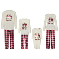 Odgovarajuće božićne pidžame za cijelu obitelj, vrhovi dugih rukava s okruglim vratom s printom slova + karirane hlače, Kompleti