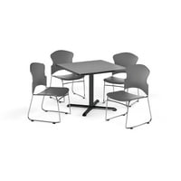Paket za višestruku korist, 42 kvadratni stol sa plastičnim stolicama, siva maglica s finišom s X-u stilom X i crnim sjedalima