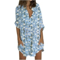 Ženske haljine Rasprodaja Plus Size Ženska košulja kratka mini haljina s printom rukava obojena Krpasta košulja Plava 9723