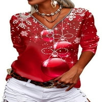 Ženska majica s izrezom u obliku slova u, majica s dugim rukavima, ženska ležerna bluza od tunike, Božićni pulover, Plava