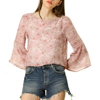 Jedinstveni prijedlozi ženska šifonska bluza s raširenim rukavima s cvjetnim printom na naramenicama
