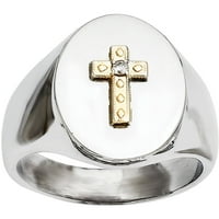 Dijamantni prsten od nehrđajućeg čelika s poliranim križem od 10k zlata