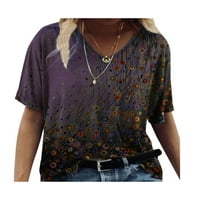 Ženska majica kratkih rukava s tiskanim izrezom u obliku slova u, ležerna bluza, široka tunika, vrhovi