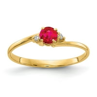 Zaručnički prsten od punog žutog zlata od 14 karata s rubinom i dijamantom, veličina 8