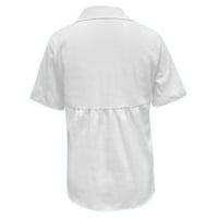 Ženske lanene košulje u obliku slova U u obliku slova U u obliku slova u, Ležerne bluze kratkih rukava, ljetni vrhovi u bijeloj boji