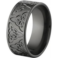 Ravni crni cirkonijev prsten s mljevenim keltskim uzorkom