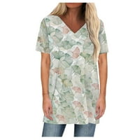 Ženske majice, ljetne Ležerne široke bluze u točkicama s izrezom u obliku slova U i kratkim rukavima, majice u sivoj boji u boji