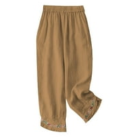 Ležerne hlače u etničkom stilu s vezom i čipkom, Plus size hlače, kaki u boji