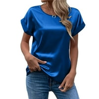 Ženske majice s kratkim rukavima Plus size majice s okruglim vratom, obične ženske majice, Ležerne košulje za žene u plavoj boji;