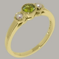 10-karatni ženski zaručnički prsten od žutog zlata britanske proizvodnje s prirodnim peridotom i kultiviranim biserima - opcije veličine-veličina