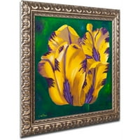 Zaštitni znak mumbo žuti Virusni tulipan platno Lili van Bienen, zlatni ukrašeni okvir