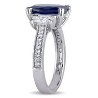 2- Carat T.G.W. Difuzni safir i karat T.W. Dijamant 14KT bijelo zlato zaručnički prsten od 3 kamena