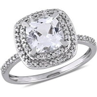 Miabella Carat T.G.W. Stvoren bijeli safir i karat T.W. Dijamantni 10kt bijeli zlatni halo zaručnički prsten