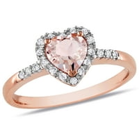 Miabella Ženska karat T.G.W. Morganit u obliku srca i karat T.W. Dijamant 10kt ružičasto zlato halo srčani prsten