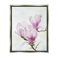 Zapanjujuće cvjetajuće magnolije, ružičasto cvijeće, botaničko i cvjetno slikarstvo, sivi plovak, uokvireni umjetnički tisak, zidna