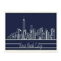 Stupell Industries New York City Skyline Deep Blue White obrisna zidna ploča, 17, dizajn Daphne Polselli