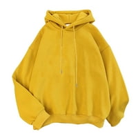 Ženski casual puloveri, kapuljače s printom slova, kapuljače s kravatom, Okrugli vrat, Dugi rukav, široki topli džepni vrhovi, žuti;