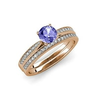 Zaručnički prsten od tanzanita i dijamanta milgrain i 14k set zaručničkih prstenova od ružičastog zlata.veličina 8.0