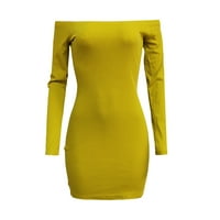 Ženske haljine-deformirajuće haljine dugih rukava seksi pripijene haljine na jedno rame mini jednobojne haljine žute boje 8