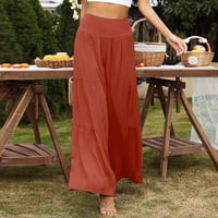 Ženske jednobojne Ležerne široke pamučne platnene hlače s džepovima, široke hlače s krpicama, ženske hlače od lubenice crvene boje