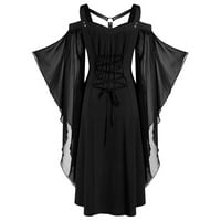 Ženska cool jednobojna gotička haljina s križnim umetkom od čipke i leptir-mašnom veličine plus