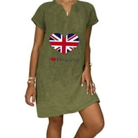 Ženska pamučna lanena lepršava mini sundress, modne haljine kratkih rukava s printom zastave u obliku slova U u Velikoj Britaniji,