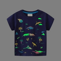 - Majice za dječake, dječje majice kratkih rukava sa svijetlim dinosaurima, pamučni vrhovi s likovima iz crtića za djecu u tamnoplavoj
