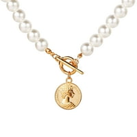 Biserna ogrlica za žene privjesak za novčiće biserni lanac nježna ogrlica pokloni za nakit