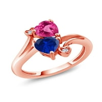 18K prsten s dvostrukim srcem od ružičastog zlata presvučen srebrom, ružičastim safirom, plavim safirom, dvostrukim srcem za žene,