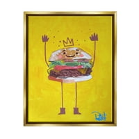 Stupell Industries nasmijane hamburger Crown Hrana Lik slika metalno zlato plutajuće uokvireno platno Umjetnost tiska, dizajn Roberta
