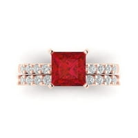 Dijamant Princess od 2 karata, imitacija ružičastog turmalina, pasijans od ružičastog zlata od 18 karata s naglascima, vjenčani set