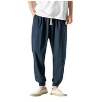 Donje hlače, muške Casual uske sportske hlače, lanene hlače do gležnja, široke hlače, 5-inčne plave