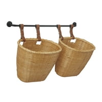 Viseća kuhinjska zidna košara od 23 14 smeđeg bambusa s crnom šipkom i kožnim remenima od 1 komada