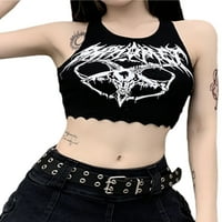 ;/ Ženski punk goth Crop Top s grafičkim printom, Majica Bez rukava, ležerna Majica Bez rukava