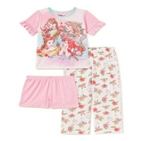 Disney Princess Girls Top, kratki rukavi, kratke hlače i hlače, klasični set pidžama od 3 dijela, veličine 4-10