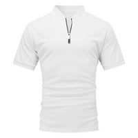 Bijele polo majice za muškarce Muška ležerna jednobojna bluza sa stojećim ovratnikom s patentnim zatvaračem majica kratkih rukava