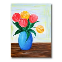 Buket narančastih i crvenih tulipana u vazi slikanje platna umjetnički tisak