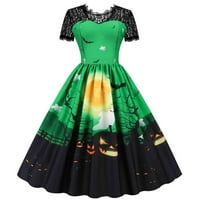 Ženska haljina od čipke do koljena s kratkim rukavima Za Noć vještica, Ženska haljina u zelenoj boji