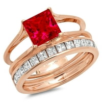 2. Dijamantni rez princeze s imitacijom rubina od ružičastog zlata 18k $ s naglascima vjenčani set od $ 4.75