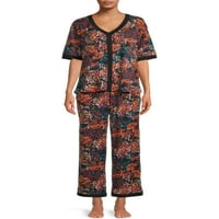 Ženski pidžama Set kratkih rukava s kratkim rukavima s gornjim dijelom i hlačama, 2 komada