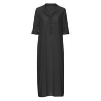 Ljetna Ženska haljina Plus veličine s izrezom u obliku slova U i dugim rukavima, jednobojne široke haljine Za plažu Maksi u obliku