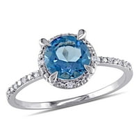 Ženski zaručnički prsten okruglog kroja s londonskim plavim topazom i dijamantom s naglaskom na bijelo zlato od 10 karata