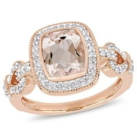 Miabella Women's 1- Carat T.G.W. Morganite i Carat T.W. Dijamant 10kt ružičasti zlatni halo petlja prsten