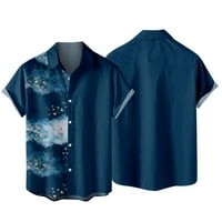Muške majice od poliestera s otvorenim ovratnikom s kratkim rukavima s printom, plave boje