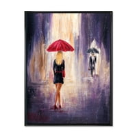 DesignArt 'Djevojka s kišobranom hodajući u kiši II' francuska zemlja uokvirena platna zidna umjetnička tiska