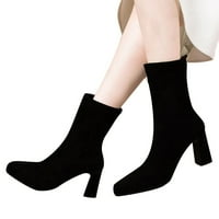 Čizme za gležnjeve Modne jesensko-zimske ženske čizme s visokim debelim potpeticama s četvrtastim nožnim prstima, obične antilop