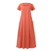 Ljetne haljine za žene s kratkim rukavima s modnim printom do gležnja A kroja haljina s okruglim vratom za noćne izlaske u narančastoj